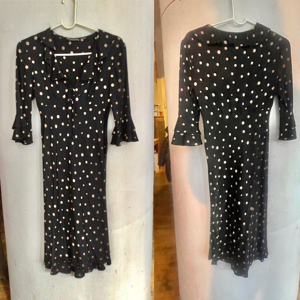 Black and Cream Polka Dot Silk Tahari Dress - Size XS